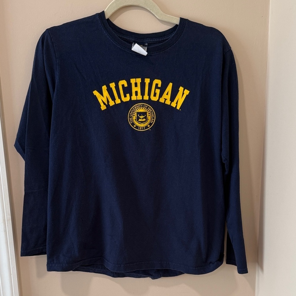 Kids Navy Blue Michigan Long Sleeve Shirt